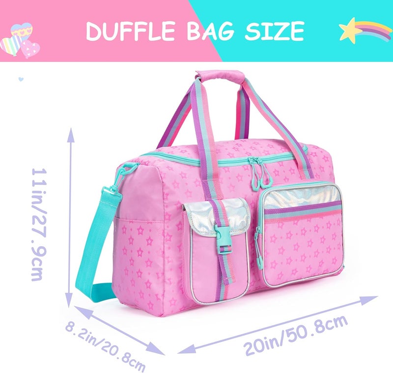 Oruiji Kids Duffle Bag Girls Travel Bag Gifts Overnight Sleepover Bags for Girls Women Tote Gym Dance Bags for Kids with Shoes Compartment Pink - Image 2